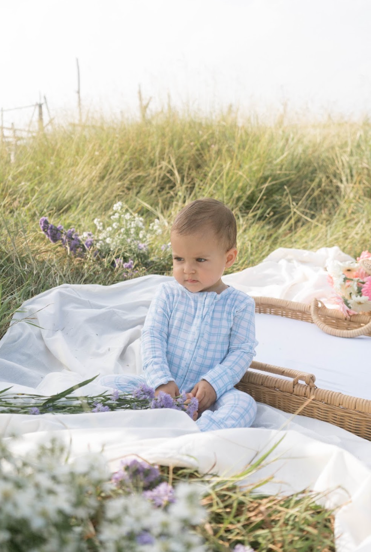 Ottie & Ollie Sleepsuit in Bluebell Check