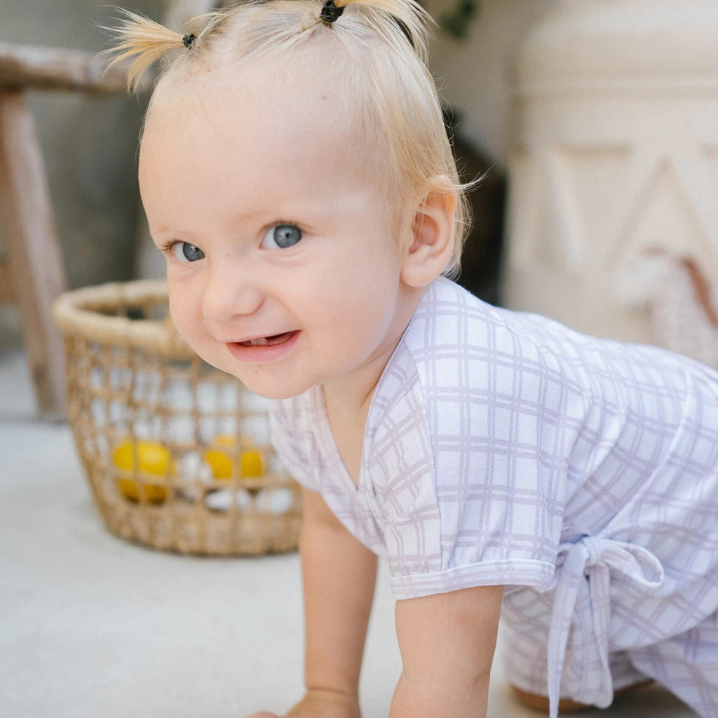 Ottie & Ollie Kimono Shorts Set in Purplish Gingham