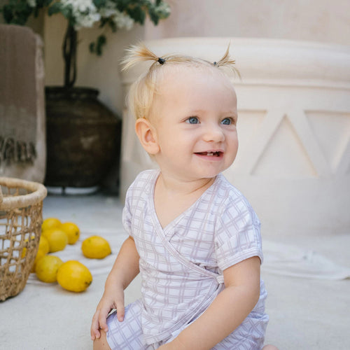 Ottie & Ollie Kimono Shorts Set in Purplish Gingham